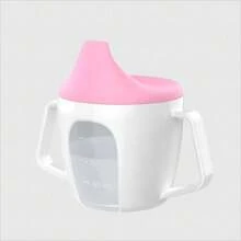 1个装三色婴儿防呛鸭嘴杯，带手柄和刻度，健康婴儿学习杯