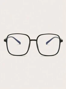 1pc Women's Black Square Pc Frame Plain Glass Glasses With Large Frame, Suitable For Daily Wear Clear Glasses Accessories Glasses Accessories For Women - Black - View 3