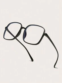 1pc Women's Black Square Pc Frame Plain Glass Glasses With Large Frame, Suitable For Daily Wear Clear Glasses Accessories Glasses Accessories For Women - Black - View 4