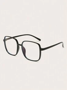 1pc Women's Black Square Pc Frame Plain Glass Glasses With Large Frame, Suitable For Daily Wear Clear Glasses Accessories Glasses Accessories For Women - Black - View 2
