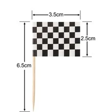 24入組迷你方格賽車旗終點線杯子蛋糕插牌派對裝飾套裝 - 黑與白 - 查看 6