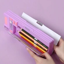 Multifunctional Pencil Case With Cartoon Design, Double Sided Sticky Notes, Calculator And Stationery, Student Creative Pencil Cases - Purple - View 4