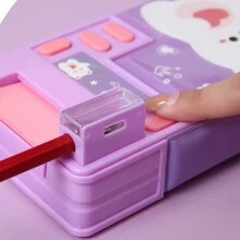 Multifunctional Pencil Case With Cartoon Design, Double Sided Sticky Notes, Calculator And Stationery, Student Creative Pencil Cases - Purple - View 7