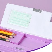 Multifunctional Pencil Case With Cartoon Design, Double Sided Sticky Notes, Calculator And Stationery, Student Creative Pencil Cases - Purple - View 6
