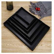 1pc Plastic Toiletry Tray, Reusable Multi-Purpose Rectangle Serving Tray For Restaurant Home Kitchen Hotel Room Water Bottle Storage Toilet Restaurant Hotel - Black - View 2