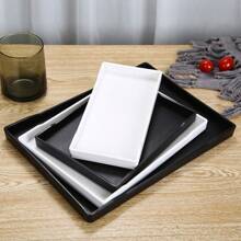 1pc Plastic Toiletry Tray, Reusable Multi-Purpose Rectangle Serving Tray For Restaurant Home Kitchen Hotel Room Water Bottle Storage Toilet Restaurant Hotel - Black - View 1