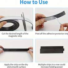 自粘磁鐵貼，具有自粘彈性磁條磁帶捲，非常適合手工藝和DIY項目，白板和冰箱整理 - 黑色 - 查看 6