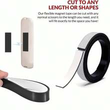 自粘磁鐵貼，具有自粘彈性磁條磁帶捲，非常適合手工藝和DIY項目，白板和冰箱整理 - 黑色 - 查看 2