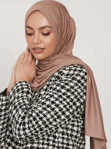 1pc Women's Solid Color Jersey Hijab Scarf, Various Sizes Available Headband For Abaya Women Veil