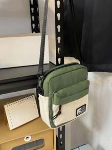 Sac à épaule en canevas de style coréen/européen unisexe, sac bandoulière bicolore, sac messager - Militaire verte - Voir 3