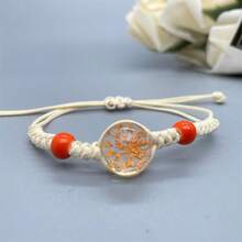 可調節搭配乾燥勿忘我花束手鍊,diy手工珠寶手鍊,創意時尚繩狀手鍊 - 白繩-玫瑰紅色 - 查看 17