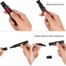Brosse de nettoyage de lentille multifonctionnelle, brosse pour lentille d'appareil photo, réflex numérique, télescope, loupe, téléphone - convient pour les objectifs Canon, Nikon, kit de nettoyage 3-en-1 incluant un chiffon de nettoyage, un stylo à lentille, un souffleur d'air