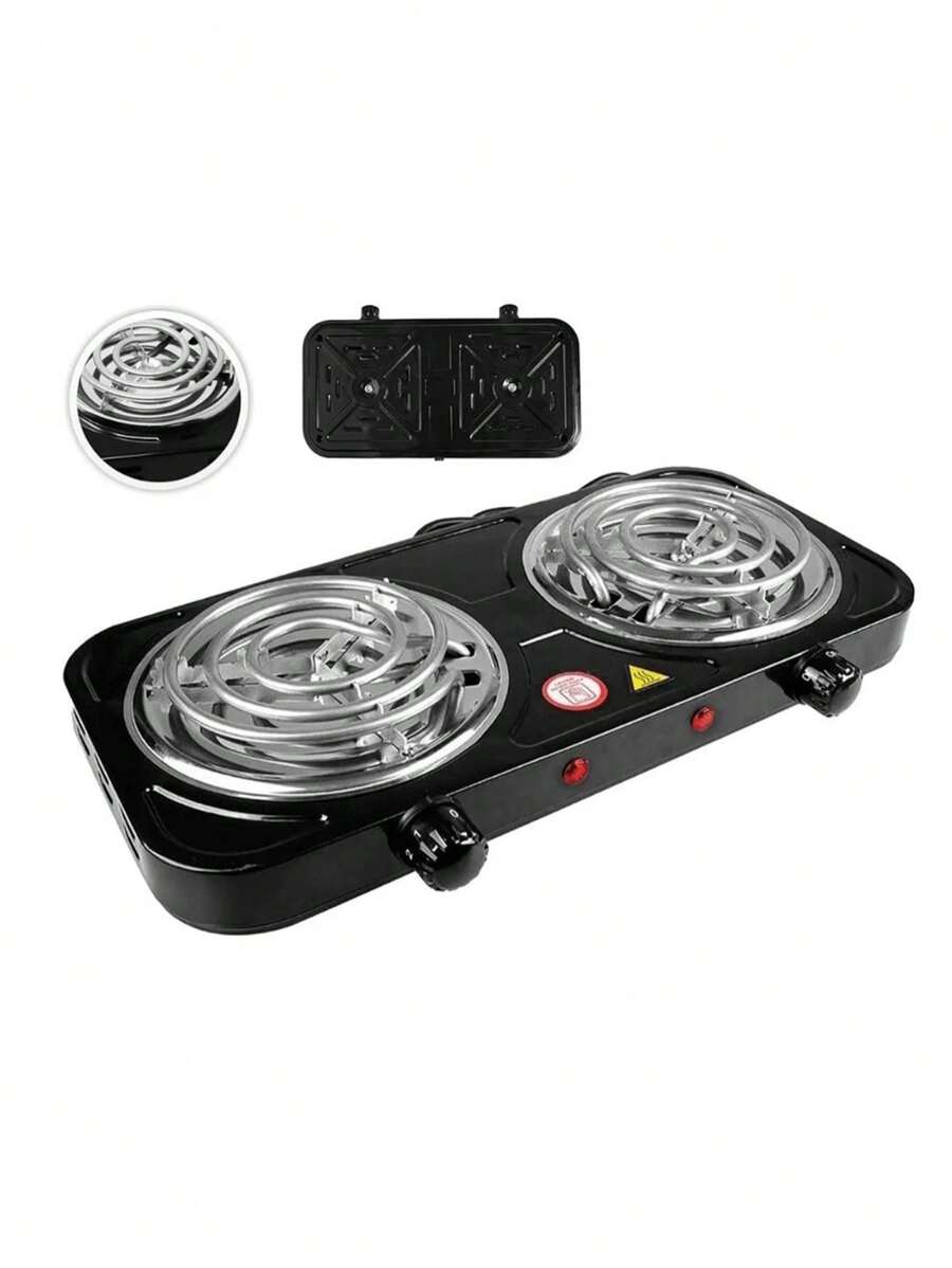 Parrilla Electrica Induccion Estufa Hornilla Doble Termostato Cocina Control de Temperatura 127v - Negro - Ver 1