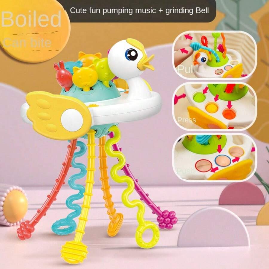 1pc Baby Soft Rubber Ball Rattle Grasp Ball, Teether, Exercise And Sensory Early Education Toy Component, Color Random - Little Duck - View 1