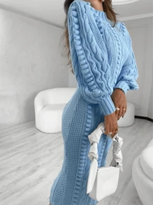 Women Sweater Dresses - 淺藍色 - 查看 2