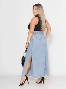 Women Denim Skirts - Màu xanh nhạt - Xem 2
