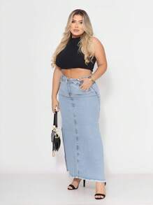 Women Denim Skirts - Màu xanh nhạt - Xem 1