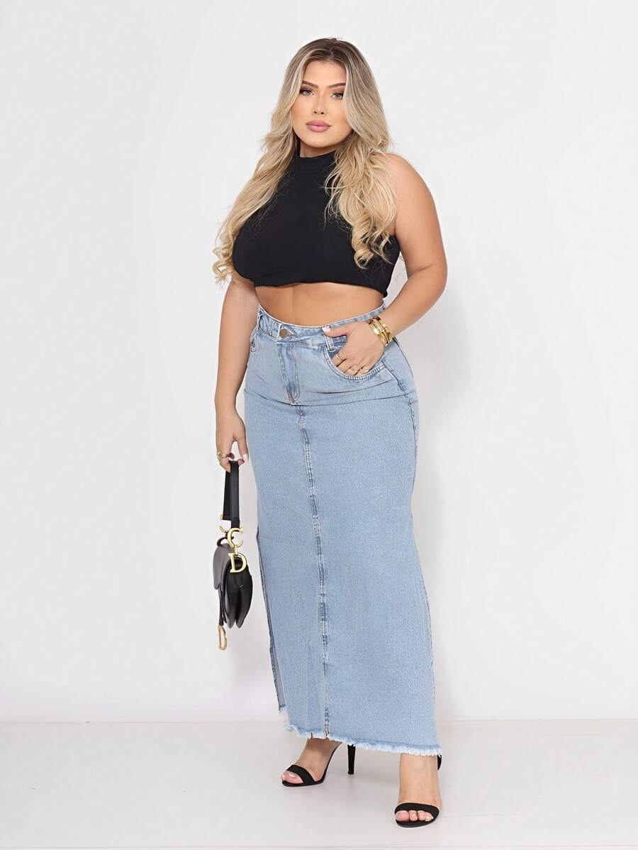 Women Denim Skirts - Màu xanh nhạt - Xem 1