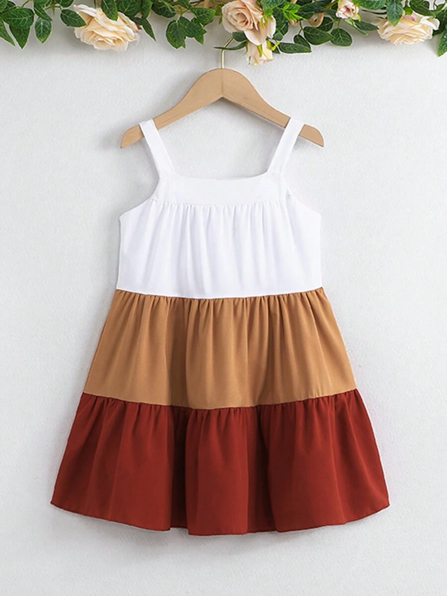 Vestido de estilo princesa en bloque de colores de moda y dulce para niña joven en verano con tirantes - Multicolor - Ver 1