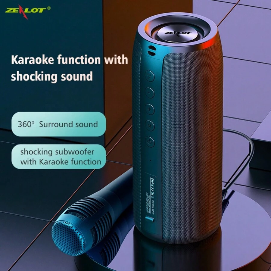 Zealot S51D Portable Karaoke Wireless Speaker, 3600mAh Battery, Long Battery Life, Compatible With TF Card/USB Drive/AUX Playback, Supports Mobile/Tablet/TV/Computer Connection, Professional Karaoke Speaker, Suitable For Home KTV And Outdoor Parties - Black - View 1