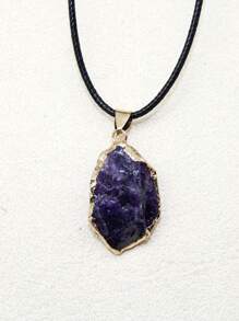 1pc Asymmetric Gold Plated Edge Natural Stone Pendant Amethyst Powder Crystal Pendant Necklace Jewelry Gift Natural Agate Asymmetric - Multicolor - View 11