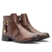 Bota Coturno Feminino Cano Baixo Confortável Com Zíper Lateral Promoção - Chocolate - Visão 2