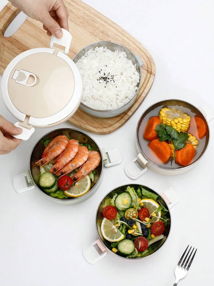 1 件 1/2/3/4 层便当盒，不锈钢午餐盒，大容量分隔食品储存容器，适用于工作、学校、户外、学校用品 - 藍色 - 查看 6