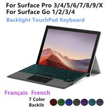 French Backlight Keyboard For Microsoft Surface Pro 3 4 5 6 7 7+ 8 9 X Go 1 2 3 4 Tablet Magnetic Keyboard Smart TrackPad Backlit Touch Wireless Keyboards - Black[French] - View 1