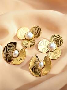 1對法式復古誇張花朵形狀耳環適合日常佩戴 - 金色 - 查看 9