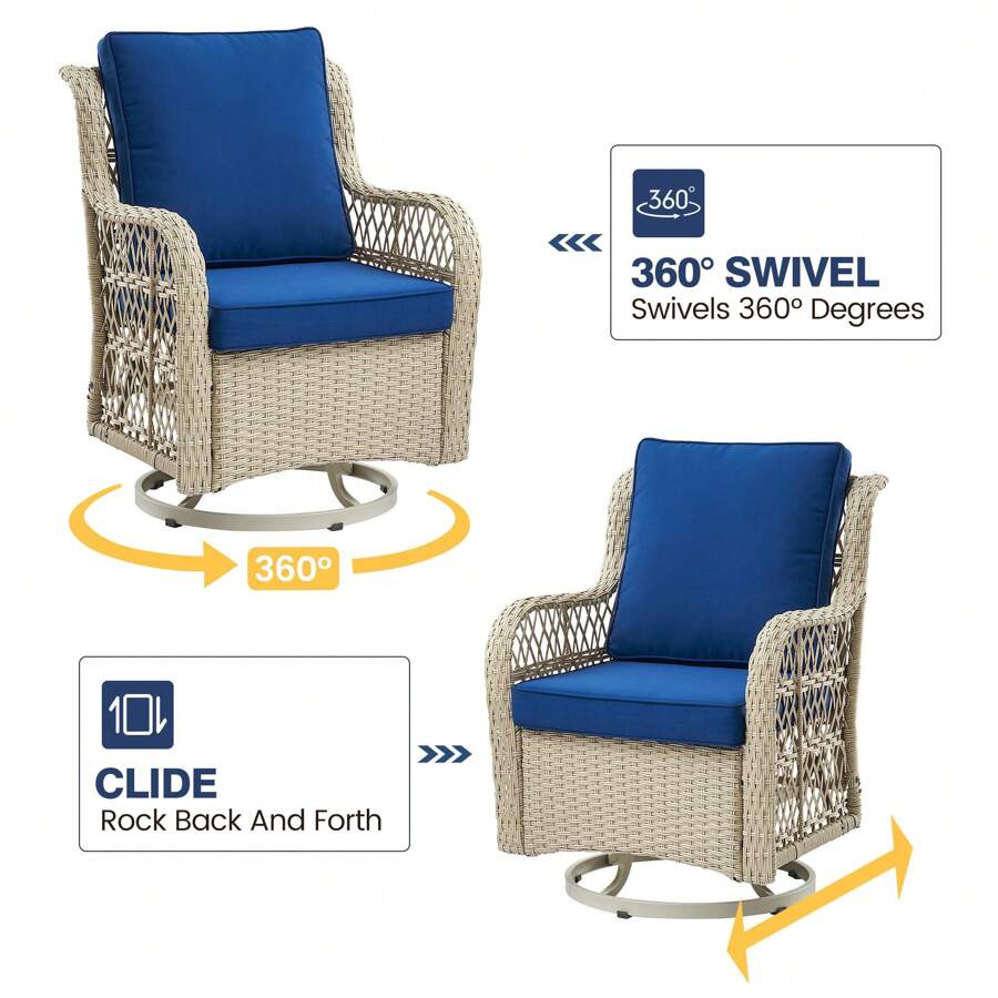 3 Pieces Outdoor Wicker Swivel Rocker Patio Set,Swivel Rocking Chairs Set Of 2 With Rattan Side