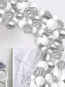 98 件银色气球花环套件，95 件白色和银色气球拱门套件，配有银色五彩纸屑气球，非常适合生日毕业典礼订婚婚礼周年派对装饰、圣诞节 - 彩色 - 查看 4