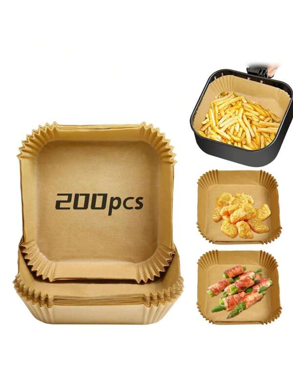 30/50/100/200 piezas de revestimientos de papel desechables para freidora de aire (6.3-7.9 pulgadas cuadradas), accesorios de cocina resistentes a altas temperaturas y antiadherentes, papel pergamino, piezas para freidora de aire, a prueba de aceite e impermeables, aptos para horno, freidora profunda, freidora de aire para hornear, revestimientos para freidora de aire, papel para freidora de aire.