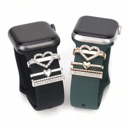 4pcs/Set Rhinestone Love Watch Strap Decorative Ring Suitable For Mothers Daily To Wear Mother's Day Gifts As A Gift For Students Returning To School