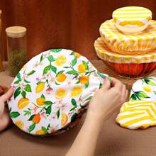 5/10 Pieces Bowl Covers Reusable In 5 Size Stretch Cloth Fabric Elastic Food Storage Bread Lids For Food, Fruits, Leftover (Summer Style) - Multicolor - View 7