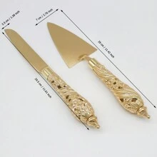 WINON 2pcs/Set Gold-Plated Alloy Hollow Out Grid & Plum Blossom Shaped Cake & Pizza Knife, Weddings & Parties & Birthdays & Baking Utensils, With Exquisite Handle Design