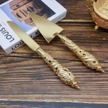 WINON 2pcs/Set Gold-Plated Alloy Hollow Out Grid & Plum Blossom Shaped Cake & Pizza Knife, Weddings & Parties & Birthdays & Baking Utensils, With Exquisite Handle Design