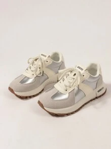 Vintage Oatmeal Color German Trainer Shoes For Women, Casual And Super Soft Athletic Shoes For Running And Daily Wear - Silver - View 6