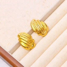 時尚個性化極簡風格不鏽鋼鍛造十字形鑽石吊墜耳環，金色塗層 - 金色 - 查看 4