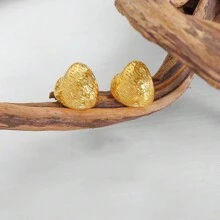 時尚個性化極簡風格不鏽鋼鍛造十字形鑽石吊墜耳環，金色塗層 - 金色 - 查看 3