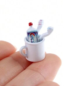 1入娃娃屋迷你牙刷架套裝金屬材質1:6 1:12比例模型房屋浴室裝飾(隨機牙膏和杯子) - 牙齒護理套裝 - 查看 3