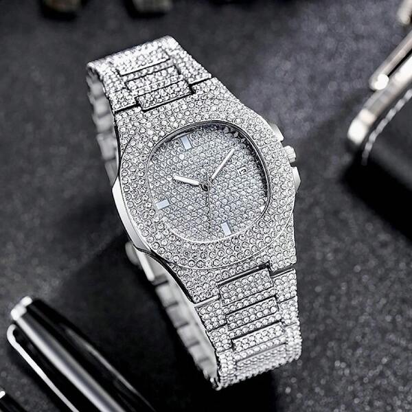 Relógio De Quartzo Diamante Feminino Masculino Senhoras Relógio Diamante Luxuoso Casual De Quartzo