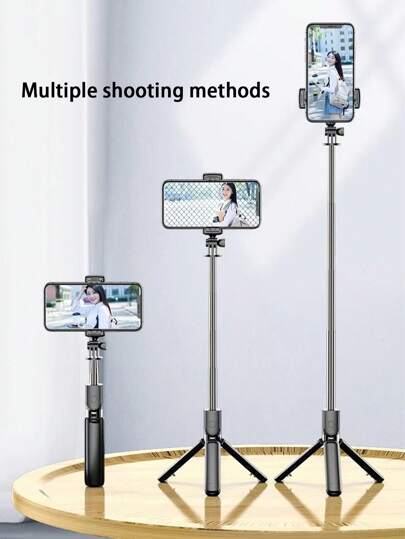 Selfie Stick Plegable, Mini Con Luz Anti-vibración, Soporte Para Teléfono Móvil Extensible Compatible Con Trípode Telescópico Integrado