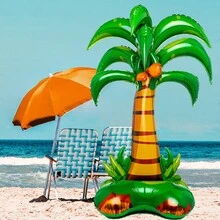 2入組-52 吋大棕櫚樹造型氣球，帶3D椰樹底座，鋁膜氣球，適用於生日、婚禮、派對裝飾，可充氣成棕櫚樹氣球，適用於成年人夏威夷宴會、夏日佈置 - 3D立體椰樹2裝 - 查看 5