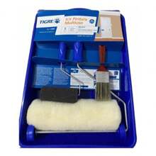 Kit Pintura 5 peças Multiuso Econômico Tigre Rolo De Pintura Para Parede 23cm Suporte Bandeija Trincha Rolinho Pincel - Azul cadete - Visão 2