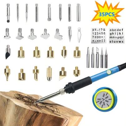 Kit De Termografía De Grabado Y Quema De Madera De 35-en-1 Con Pluma Térmica, Soldador Interno Termostático, Soldador De 60w Con Temperatura Ajustable Y Soldador Manual, Enchufe De Ee. Uu. 110v
