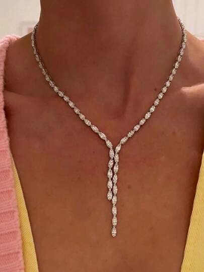 1條極簡風格優雅流蘇項鍊,時尚全配鋯石鎖骨鏈,適用於女性