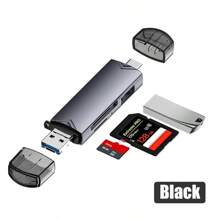 6-In-1 Otg Sd Tf Card Reader High-Speed Transfer Adapter Usb Flash Drive Adapter C-Type Usb3.0 Micro Usb Multi-Function Aluminum Alloy Card Reader - Black - View 6