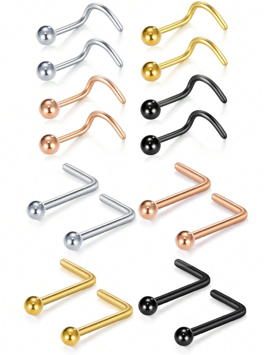 CIZME 2 件 20G（0.8MM）18G（1.0MM）不锈钢鼻环鼻钉鼻环鼻钉鼻钉环扭转螺丝 L 形球顶鼻穿孔首饰鼻钉环鼻环带 2MM 球顶鼻环鼻螺丝环鼻钉女式鼻环螺旋鼻环鼻螺丝钉鼻孔鼻穿孔首饰 - Ball top - 查看 1