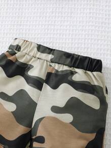 BrownBark Set de 2 piezas de camiseta de manga corta con parche de camuflaje + pantalones cortos para bebé niño, ropa de verano suave y cómoda, adecuada para el uso durante el Ramadán - Multicolor - Ver 6