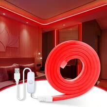 1pc Neon Rope Light 5V USB 9.8ft/3m LED Strip With Red Waterproof Flexible LED Neon Light Strip, Wedding Red LED Light Strip, Wedding Scene Decoration Neon Rope Light, Neon Light Strip With 5V LED Strip, Bedroom Red Light, Party Shaped Neon Strip, Suitable For TV Back-Lighting, Bedroom, Cabinet, Kitchen, DIY Lighting, Outdoor Garden Lighting For Pathway, Yard, Patio - Red - View 2